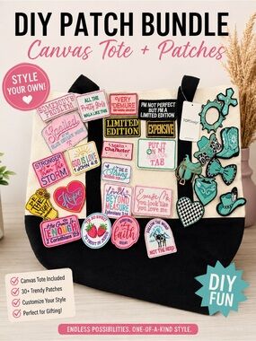 NWT TOPDesign Canvas Tote Bag + 30 Patch DIY Bundle Faith Western Coquette